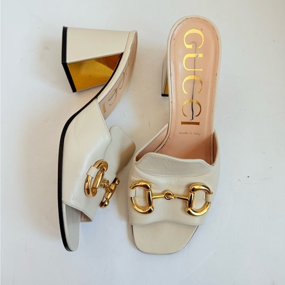 Gucci Mystic White Baby Horsebit block heel 70mm open toe mules EU 38.5 - Picture 1 of 9